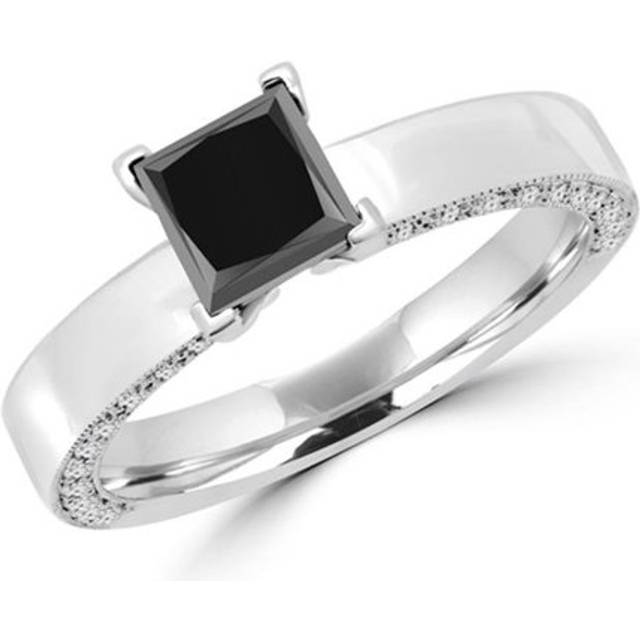 Majesty Diamonds MD160366-8.25 1.7 CTW Princess Cut Black & White Diamond Solitaire Engagement Ring in 14K White Gold, Size 8.25