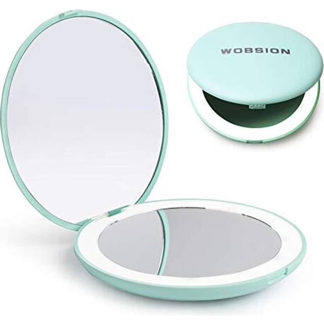 wobsion LED Lighted Travel Makeup Mirror, 1x/10x Magnification Compact Mirror, Portable for Handbag, Purse, Pocket, 3.5 inch Illuminated Folding