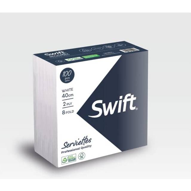 Paper Napkins Serviettes 100 Pack 2Ply 40x40 cm 8 Fold Soft White Disposable Tissue for Dinner, Office, Christmas, Kitchen, Party, Birthday, Weeding,