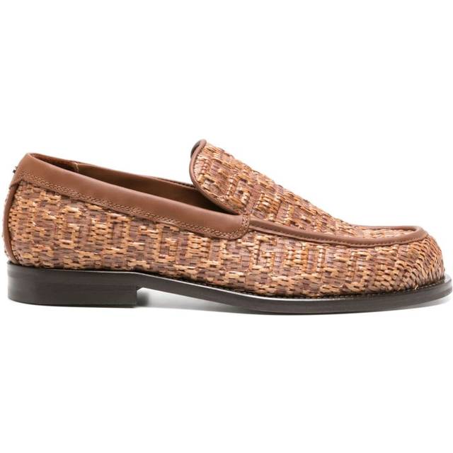 GCDS - monogram-embossed raffia loafers - unisex - Raffia/Calf Leather/Rubber/Calf Leather - 41 - Brown