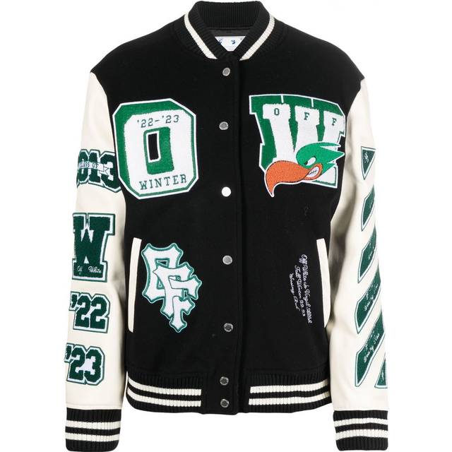 OFF WHITE Embr Patches Varsity Jacket - Black