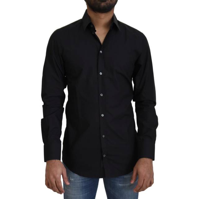 Dolce & Gabbana Black Cotton Slim Fit Formal Dress GOLD Shirt - IT38 | XS