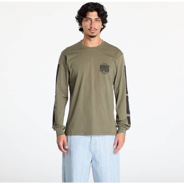 HORSEFEATHERS Tričko Tall Typo LS - burnt olive GREEN velikost M (M)