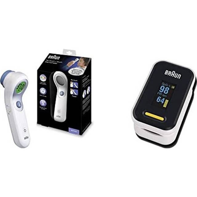 Healthcare No Touch + Forehead Thermometer, BNT300 & Braun Pulse Oximeter 1 (Oxygen Saturation, Blood Oxygen Levels, Clinically Accurate, Certified