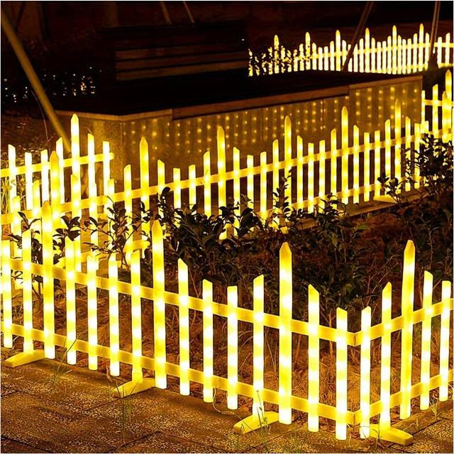 (Warm White, 2.8m(110.24in)) Solar-Powered Plastic Garden Fence Lights, Semi-Flush Mount In-Ground Outdoor Landscape