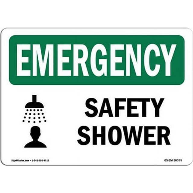 SignMission OS-EM-A-710-L-10355 7 x 10 in. OSHA Emergency Sign - Safety Shower