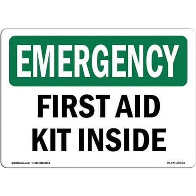 SignMission OS-EM-P-1014-L-10323 OSHA Emergency Sign - First Aid Kit Inside