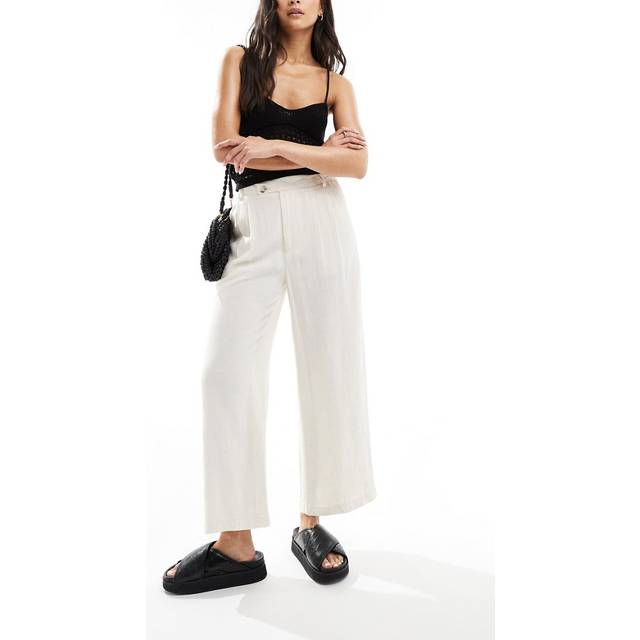 Stradivarius Linen blend wide-leg trousers Stone 6