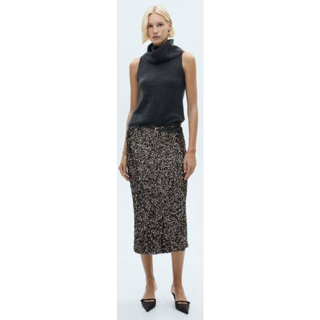 Mango Xjavi Sequin Midi Skirt, Charcoal