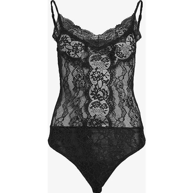 Allsaints Womens Black Monica V-neck Slim-fit Stretch-lace Bodysuit 6 - BLACK
