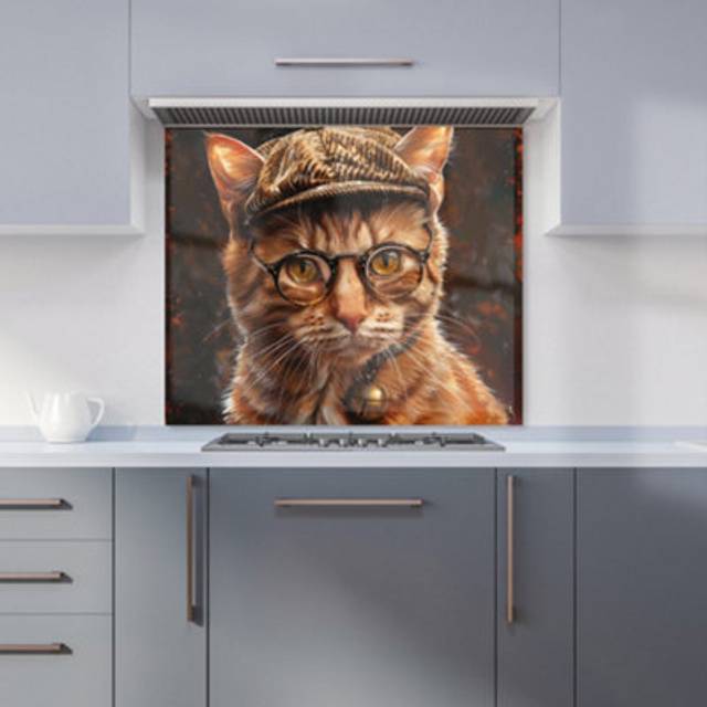 Warren Reed - Designer Dapper Ginger Cat With Cap Kitchen Splashback W600Mm X H650Mm, Multi