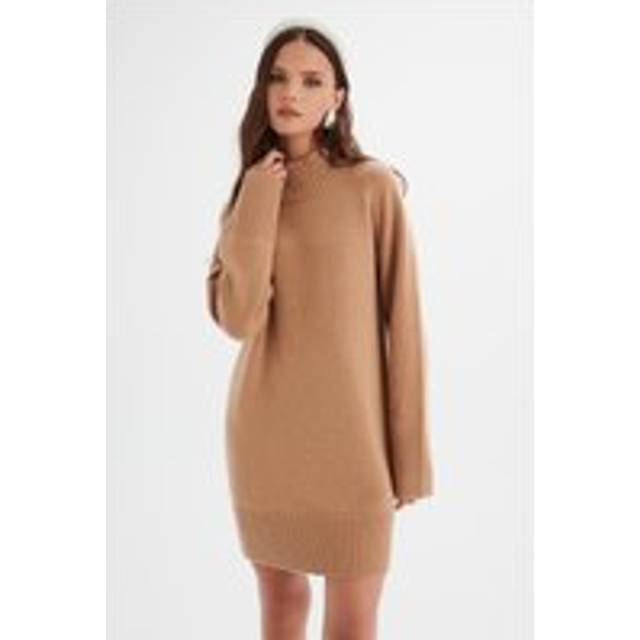 Lavish Alice LILIAN Knitted Cashmere Mini Jumper Dress In Camel M UK12 - UK14