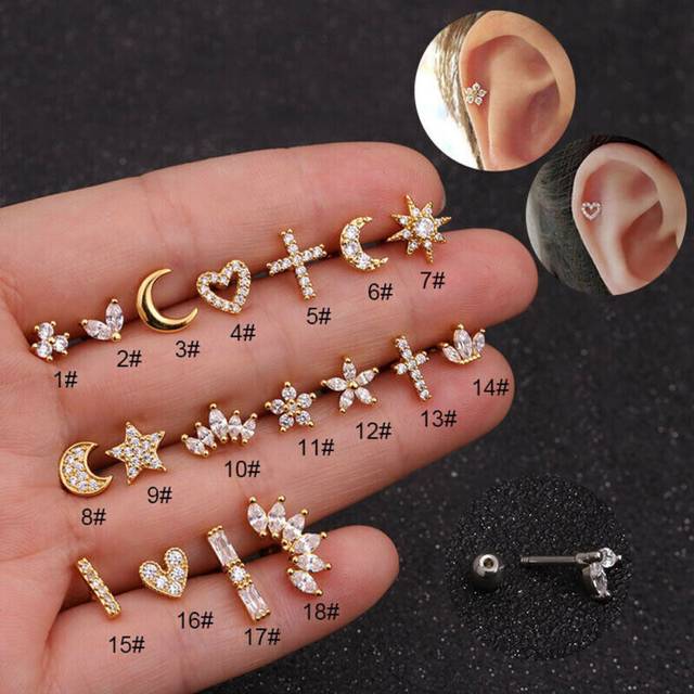 Helix tragus silver gold color cz ear piercing body jewelry stud earrings