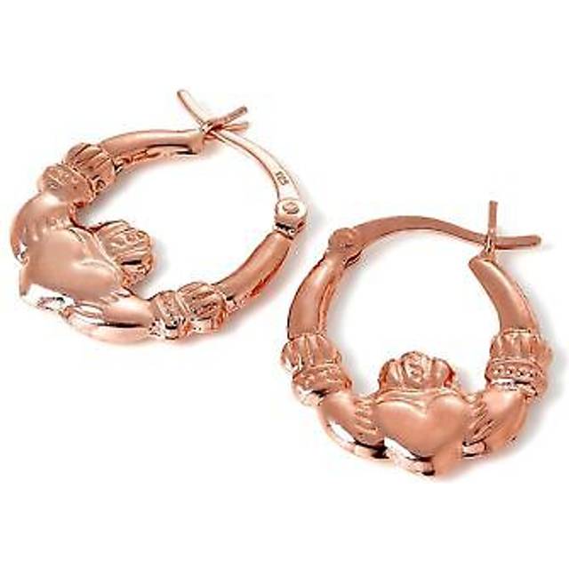 Rose gold plated 925 sterling silver claddagh creole hoop earrings ireland