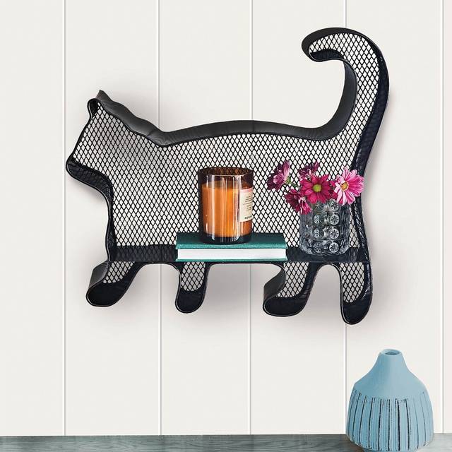 Cat design wall shelf metal 43cm wide 10cm depth home office bedroom