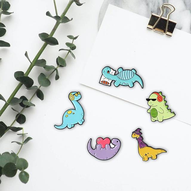 Dinosaur enamel pins cartoon brooches pin for clothing jackets set of 5
