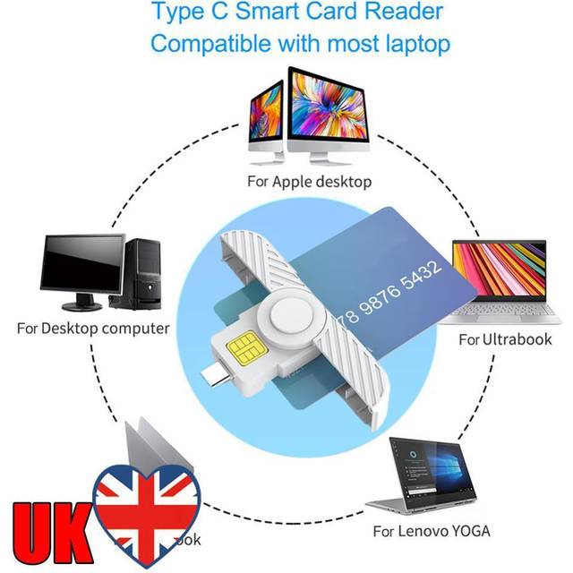 (White) USB Card Reader Type-C USB Common Access CAC for SIM Chip ID Card (Black)