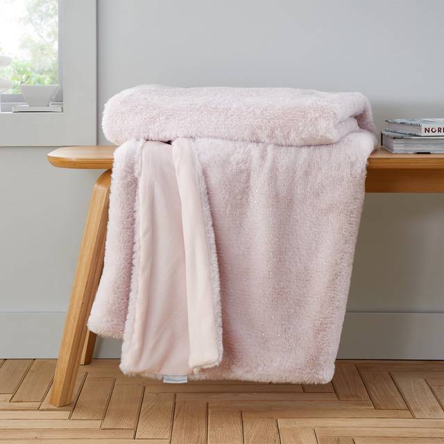 'Cosy Glamour Fur' Blanket Throw - Pink - 130cm x 170cm