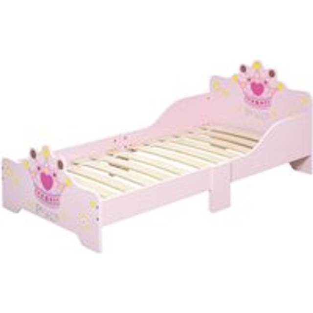 Kids Toddler Bed Princess Crown Theme Safety Side Rails Slats Home Bedroom Furniture Boys Girls 3-6 Yrs Pink 143 x 73 x 60 cm