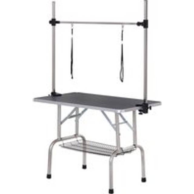Pawhut Adjustable Dog Grooming Table Rubber Top 2 Safety Slings Mesh Storage Basket Heavy Metal Black 107 X 60 X 170cm