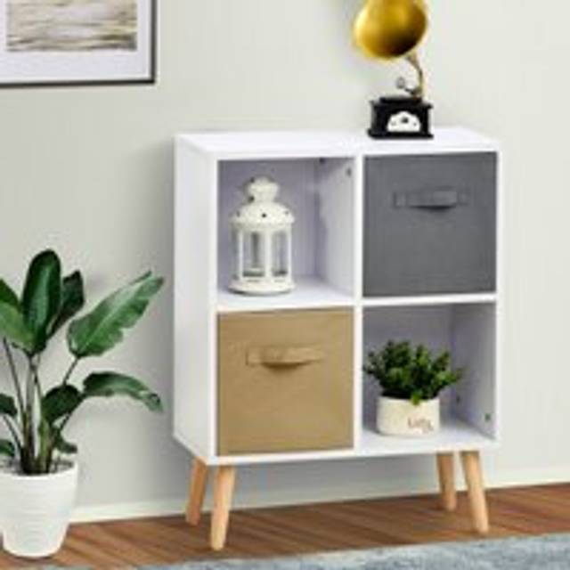 Particle Board Elevated 4-Cube Storage Unit White