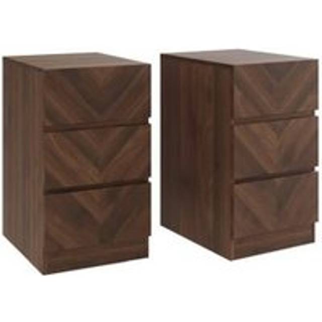 2 Catania Slim Bedside Tables Dark Brown 3 Drawers