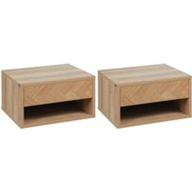 Homcom Set of Two Floating Bedside Tables - Wood-Effect