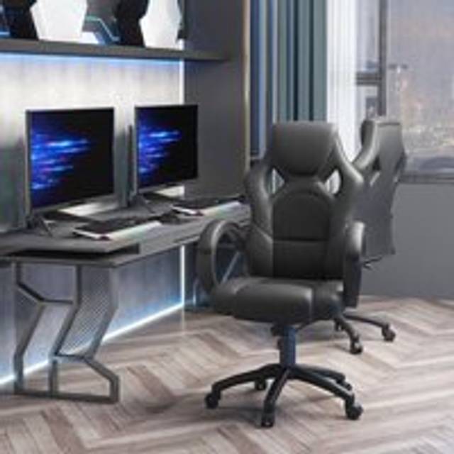 Vinsetto High-Back Office Chair Faux Leather Swivel Computer Desk Chair For Home Office With Wheels Armrests Black