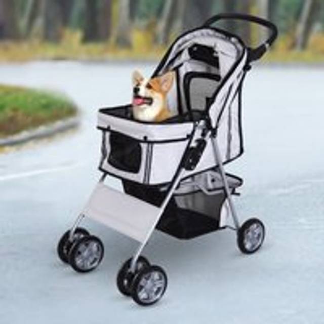 PawHut Dog Pram Pet Stroller Dog Pushchair 600D Oxford Cloth Grey - Suitable for Small Pets