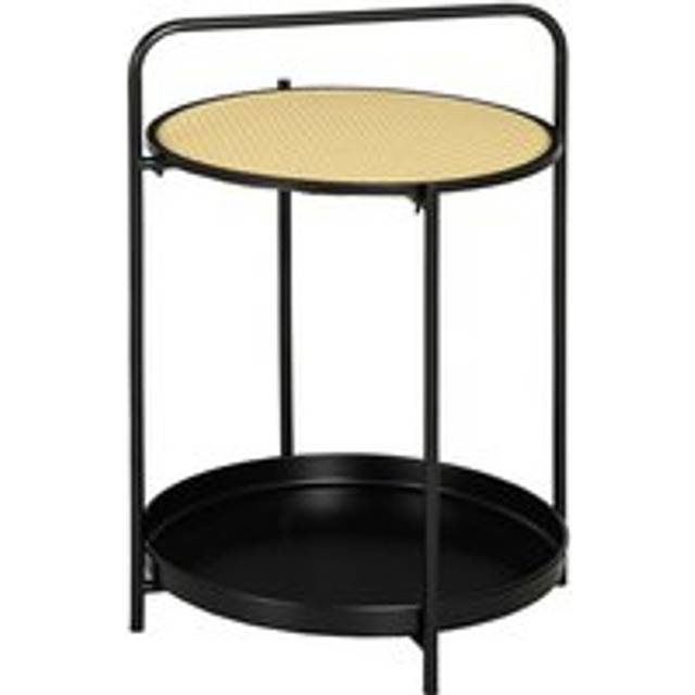 Homcom End Table 2-Tier Round Side Table With Detachable Tray & Plastic Rattan Shelf