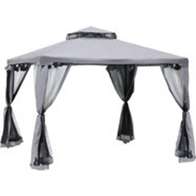 3 x 3 Meter Metal Gazebo Garden Outdoor 2-tier Roof Marquee Party Tent Canopy Pavillion Patio Shelter with Netting - Grey