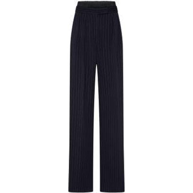 Max Mara, Wide Trousers, female, Blue, XS, Navy Blue Pinstriped Wide Leg Trousers