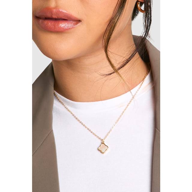 Womens Pearl Single Clover Necklace - White - One Size, White