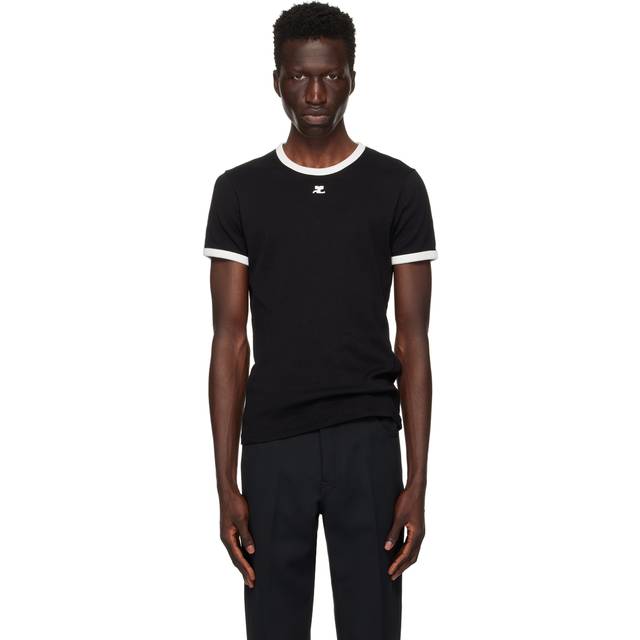 Courrèges, T-Shirts, male, Black, XS, Contrast Signature T-shirt