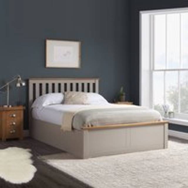Phoenix - Single - Pearl Grey Wooden Ottoman Storage Bed Frame - Slatted Headboard - 3ft - Happy Beds