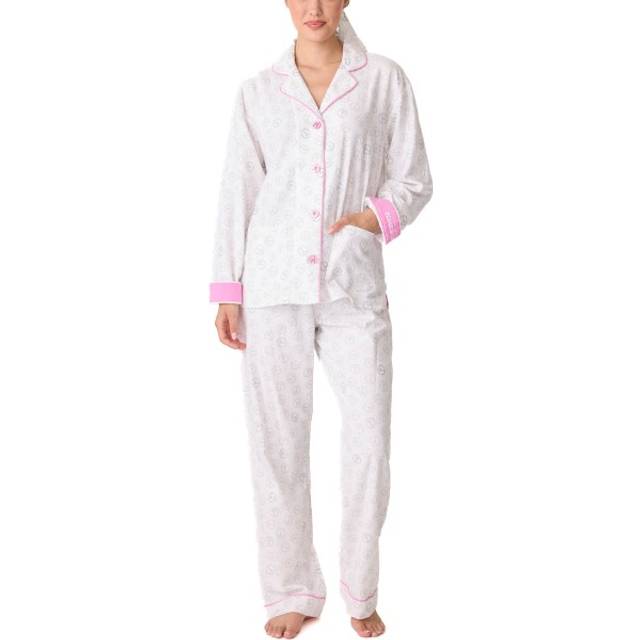 PJ Salvage Long Sleeve Flannel Pyjama - White/Pink - Small