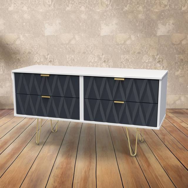 Crowndale Diamond 4 Drawer Matt Indigo and White Chest of Drawers - 4 Drawers