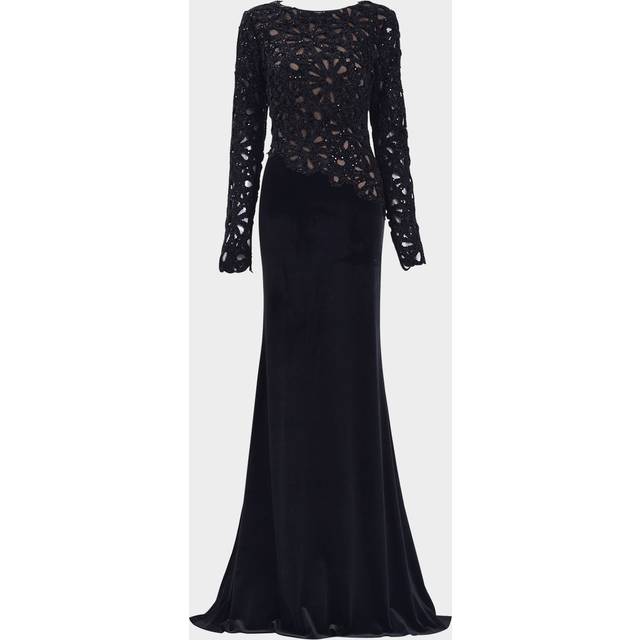 Sequin Open-Work Velvet Gown - BLACK/NUDE - 16