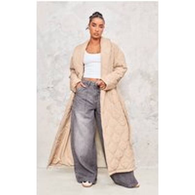 Stone Maxi Belted Quilted Coat, White - 4