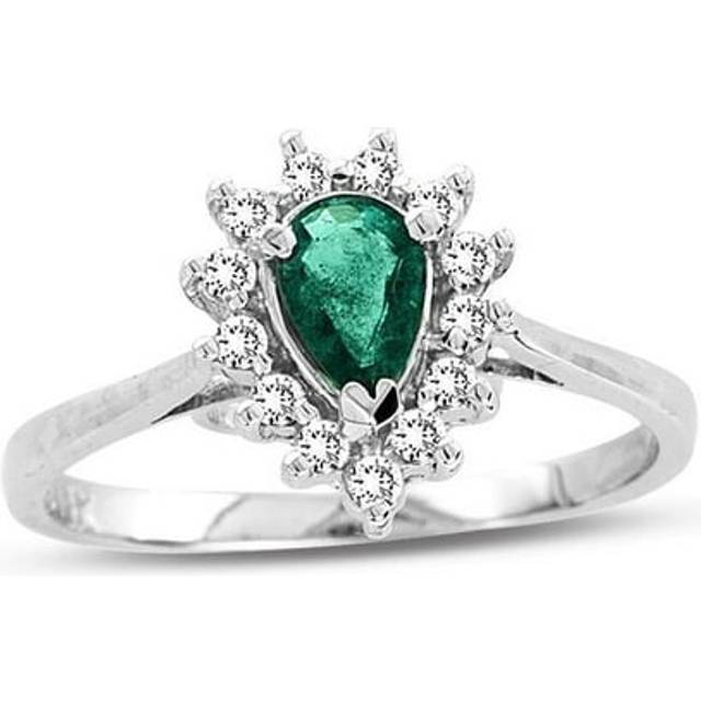 Louis Creations RL1292ED-9 0.53 CTTW Pear Shaped Emerald & Diamond Ring, 14K Gold - Size 9