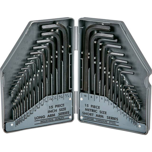 30 piece hex key allen alan allan keys long set kit with case metric & imperial
