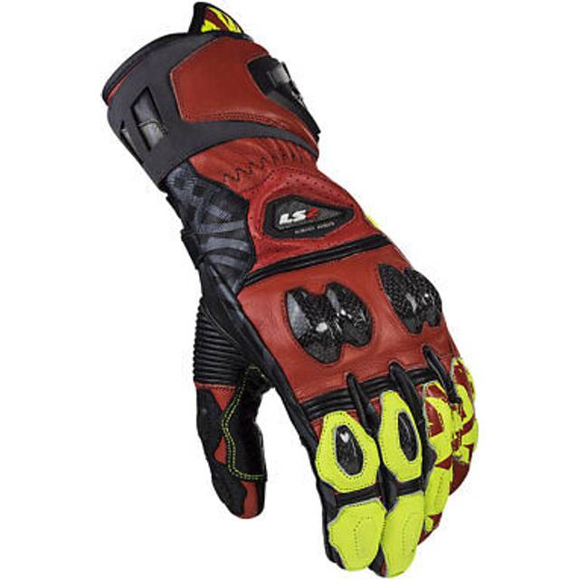 LS2 Feng Motorcycle Gloves, black-red-yellow, Size L for Men