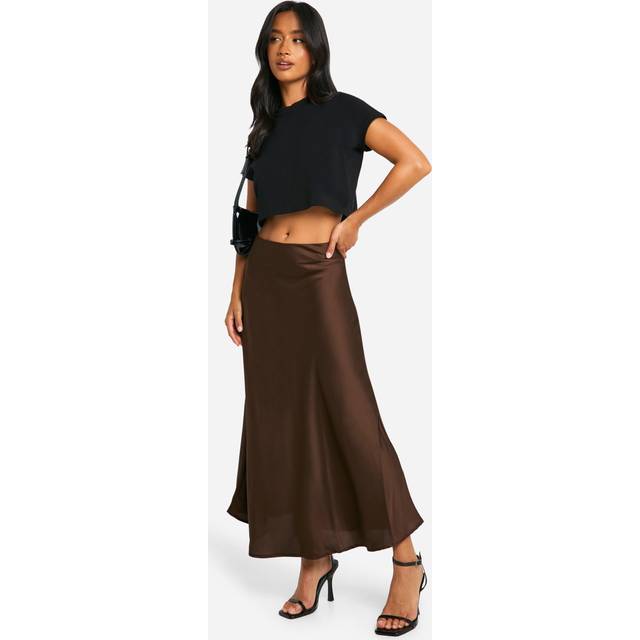 Womens Petite Satin Slip Midaxi Skirt - Brown - 6, Brown