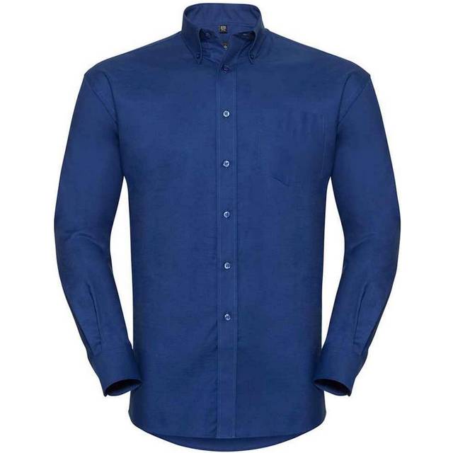 (16.5in, Bright Royal Blue) Russell Collection Mens Oxford Easy-Care Long-Sleeved Formal Shirt