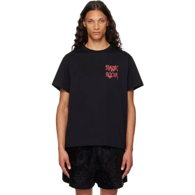 Simone Rocha Black Printed Ribbon Logo T-Shirt - BLACK/RED/BLACK - S