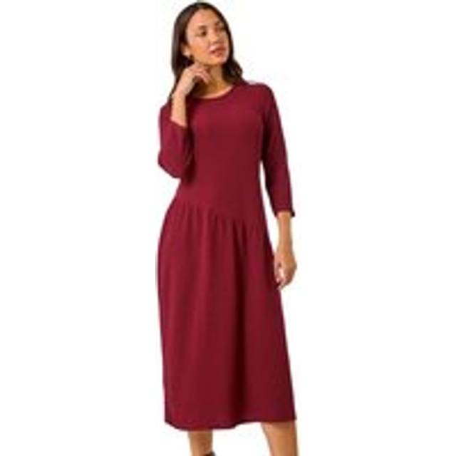 Textured A-Line Stretch Midi Dress - Wine - 10