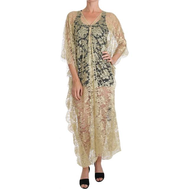 Dolce & Gabbana, Klänning, Dam, XS, Nylon, Gyllene Blommig Spets Kaftan Sommarklänning