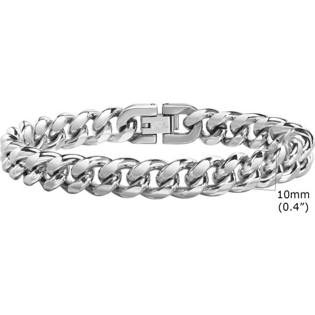 (18cm, BR-1704S-10) Stainless Steel Miami Curb Links Bold Cuban Chain Mens Bracelet
