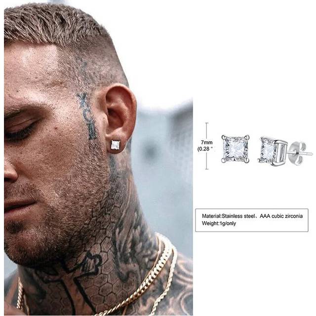 (1 pair ES326S) Mens Stud Earring Triangle Pierced Crystal Zircon Stud Earrings