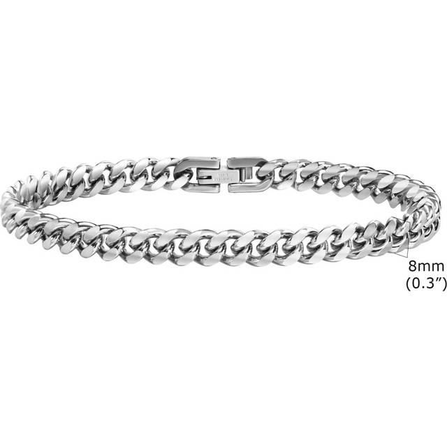 (18cm, BR-1704S-8) Stainless Steel Miami Curb Links Bold Cuban Chain Mens Bracelet